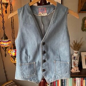 Vintage 1990s Faded Glory Denim Vest 100% Cotton Made in Hong Kong